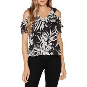 Belldini Printed Cold Shoulder Top Black Size L